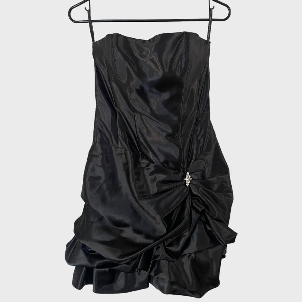 Vintage Jessica McClintock Gunne Sax Satin Formal Strapless Dress Black Size 5